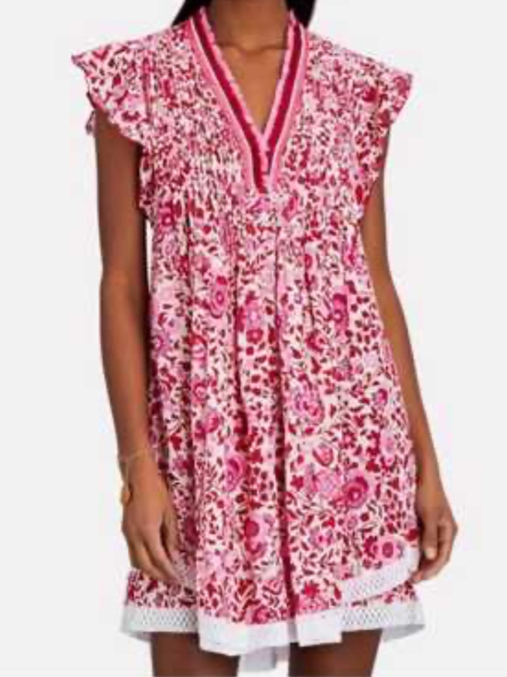 Poupette St Barth Red, Pink & White Floral Viscose Sasha Mini Dress Sz. M